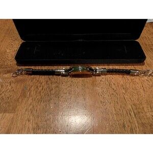 Stauer Bracelet Woven Leather Stainless Steel and Ion Gold Plated Blue Spinel